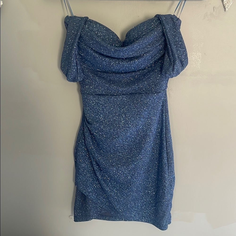 Windsor Blue Bodycon Mini Dress with Cowl Neck